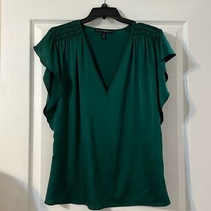 Hunter Green Vneck Flutter Sleeve Blouse - size M